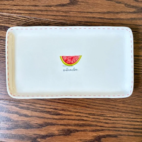 Three Rae Dunn Watermelon Snack Plates Two Oval - One Rectangular - Picture 6 of 8
